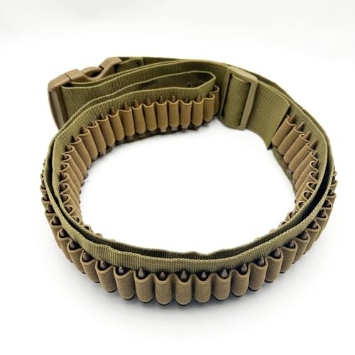 Tactical 100 Rounds Rifle Pistol Bullet Cartridge Adjustable Ammo Bandolier Ammunition Belt Sling Shell Carrier Holder for 10/22 .22LR .17HMR .222 .223 Cal 5.56mm (Tan)