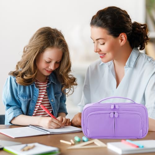 Image of Pencil Case Large Capacity Pencil Pouch Pen Bag with Handle, Portable Pencil Case Pencil Bags with Zipper Student Stationery Bag for Girls and Boys Teen Adults Men Women (Purple)