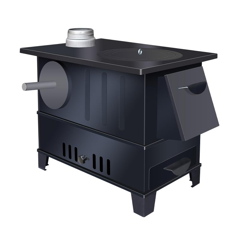 Cocina de Leña con Horno y Chimeneas Gran Disipación de Calor, Cocina Economica de Leña Multiusos para Calentar, Cocinar y Abastecer de Agua, Soldadura Integral Sin Fugas de Humo(50.5 * 30.5 * 41cm)