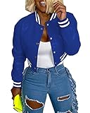 ThusFar Cropped Varsity Jacket Women Causal Button Down Baseball Coat Faux Leather Bomber Jackets Bl