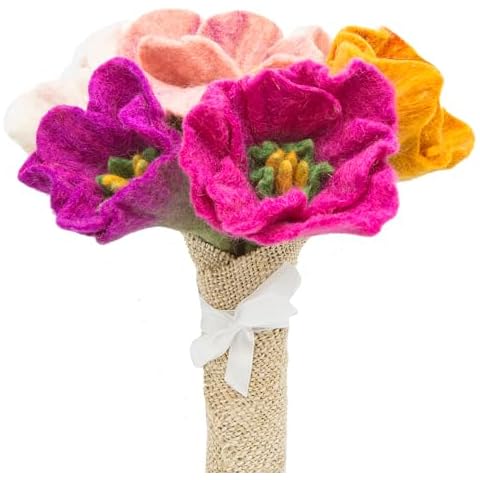 Glaciart One Felt Camellia Flowers Artificial Bouquet - 5 pcs | Reusable, Washable and Essential Oil Ready Multi Color w/Bendable Wire Stem | Great as Gift and Home or Event Decorations Cover