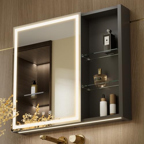 KWW LED Lighted Bathroom Medicine Cabinet with Sockets & USBs, Defogger, Dimmable, 3 Color Light Makeup Mirror, Easy to Install, Wall Mounted Cabinet (Left Hinge, 30 * 28) by KWW - Used condition - US$221.21