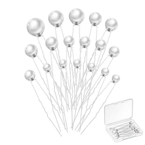 nuozodki Pearl Hair Pins, 18 Packs, Silver, Wedding & Everyday Use, 5 Sizes, Alloy & Plastic, Clip-on, Women's, Adults, Brides & Bridesmaids