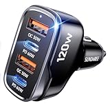 USB C Car Charger, 120W 4 Ports Super Fast Car Charger Adapter, Dual USB-C & USB-A PD60W/QC30W Fast Charging Cigarette Lighter for iPhone 17/16/15/14/13, Samsung Galaxy S25 Ultra/S24, Pixel, Android