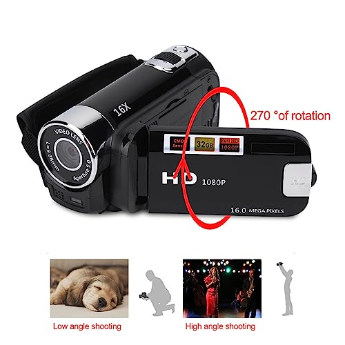 Akozon Tragbarer Videokamera, Vlogging-Kamera, FHD 16-facher Zoom, Full HD-Rotation, HD-Camcorder, 16 x tragbare DV-Kamera (schwarz) – Bild 5