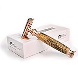 Premium, Rose Gold, Zero-Plastic Reusable Razor with non-slip real bamboo grip. Uses standard safety blades costing a fraction of multi-blades and is gentler on skin - time to replace your disposable!
