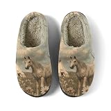 Paukolra Horse Teepees Field Women's Fuzzy Slippers Bedroom Slippers Warm House Shoes with Anti-Skid Rubber Hard Sole Outdoor Comfort Man