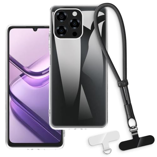 OAGELIM 2-in-1�ی�P�[�X�ƃ��X�g�X�g���b�v Doogee Note 58 Pro �Ƃ̌݊������� ���O���\�ȃ��j���[�h�t���d�b�J�o�[�A����~�ߕ����h�~�O���b�v�n���h�� (�N���A + �u���b�N)