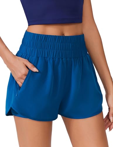 PINSPARK 2 in 1 Running Shorts for Womans Quick Dry High-Waist Athletic Short Workout Jogging Active Shorts with Zipper Pockets Dark Blue XL