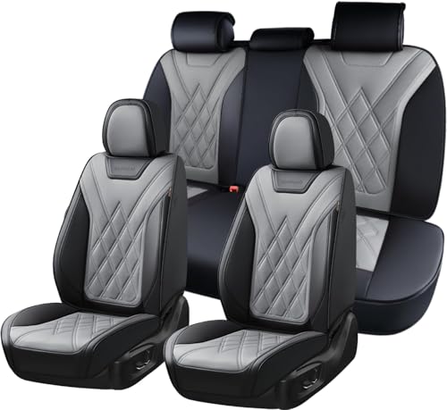 Image of Coverado Car Seat Covers Full Set, Seat Covers for Cars, Front Seat Covers and Back Seat Cover Waterproof Leather Automotive Seat Cover, Universal Car Interior Protectors Cushion for Most Cars