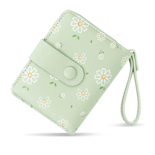 Image of Auliuse Girls Purse Green Small Women Wallet with Zipper PU Leather Purses for Women Card Holder Wallet with Coin Pocket Small Coin Purse Kids Adults Bi-Fold Lady Purses with ID Window Card Cash