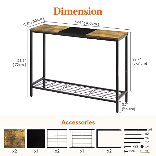 Lifewit 39.4" Console Entryway Table, 2-Tier Industrial Sofa Table With Storage Shelves For Hallway, Living Room,Bedroom, Metal Frame, Rustic Brown & Black, Easy Assembly #TOP2
