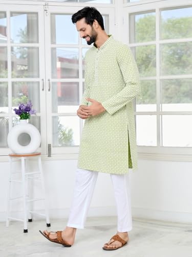 Image of See Designs Men's Full Sleeve Mandarin Collar Embroidered Thread Work Sequinned Rayon Straight Long Kurta - Festive Collection