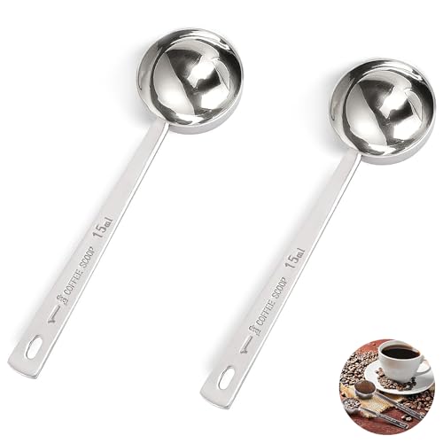 2 Pieces Long Handle Tablespoon Measuring Spoon, 15ml Coffee Scoop, Stainless Steel Table Spoons Measure, for Ground Coffee and Beans,Powder Baking Measuring Tool, Kitchen Cooking Tool