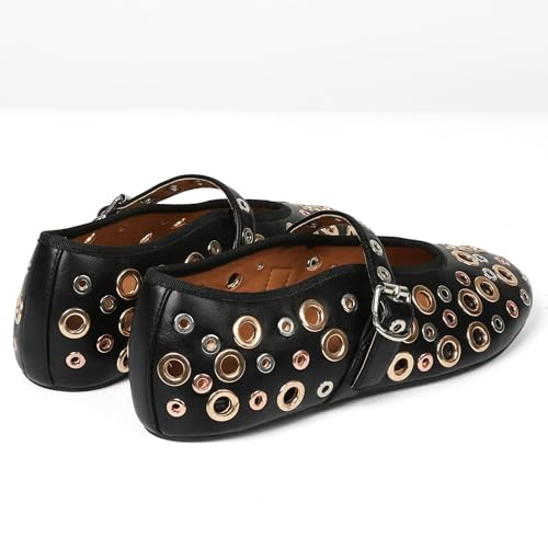 Goiphrri Mary Jane Shoes Women Metal Studded Ballet Flats Buckle Strap Mary Janes Comfortable Ballerina Flat Shoes for Women4