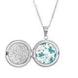 Modern Art Aquamarine Flowers s Locket Necklace Hold Picture Jewelry Birthday Gift