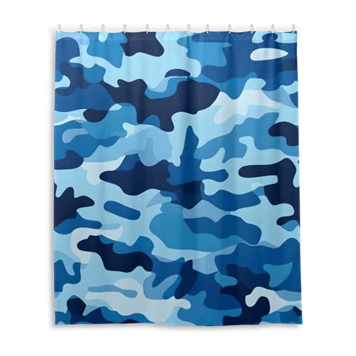 DUOBU Blue Camouflage Background Shower Curtain Washable Waterproof Fabric Bath Curtain 60x72Inch Shower Curtains with Hooks for Bathroom Decor