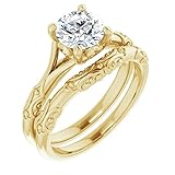10K/14K/18K Solid Yellow Gold Handmade Engagement Ring, 1CT-9CT Round Cut VVS1 Moissanite Solitaire Ring, Diamond Wedding Ring Set for Women/Her, Anniversary/Propose Ring (Main Stone : 1.00 Carat)