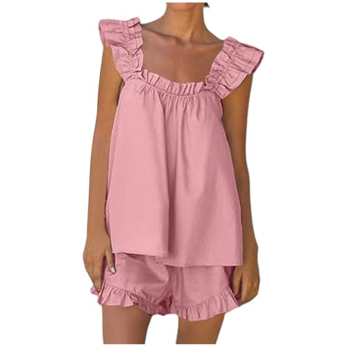 Generisch 2026 Novedades Pijama Mujer Mujer Conjunto de Pijama de 2 Piezas Traje sin Mangas Ropa de Dormir Top Corto Casual Ropa de Dormir Traje de Salón, rojo, XL