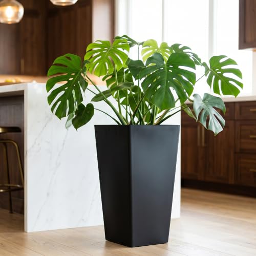 KOL Planters for Outdoor Plants, 20 Inch Tall Black Flower Pots 2 Pack, Large Plastic Plant Pots with Drainage Hole and Dual-Purpose Tray, Decorative Indoor Planter for Front Porch Patio Garden by KOL - Used condition - Image 7