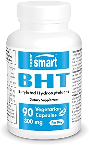 Supersmart - BHT 300 mg Per Day - Butylated Hydroxytoluene - Powerful Antioxidant & Immune Support - Anti Aging Supplement | Non-GMO & Gluten Free - 90 Vegetarian Capsules