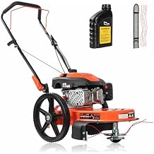 PROYAMA 170cc Walk Behind String Trimmer Mower, 4-Cycle Push Weed Wacker, 22" Cutting Width, Heavy Duty Weed Mower with 14" Flat Free Wheels, 0.16" Line Diameter, Adjustable Handle for Farm Lawn Yard