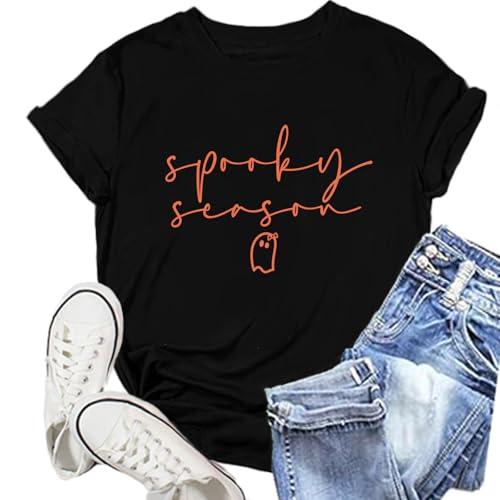 Halloween Shirts for Women Halloween Ghost T-Shirt Spooky Season Tee Tops