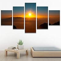 SIGNWIN 5 Panel Canvas Wall Art Sunset in The Mountains for Home Decorations Ready to Hang - 60
