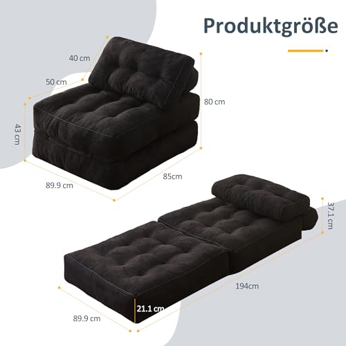 Miniatura 2 de Litbird Sillón Cama Individual Plegable Con Respaldo Y Espuma Viscoelástica, Sofá De Suelo Tipo Futón Convertible En Colchón, Ideal Para Salón, Dormitorio U Oficina