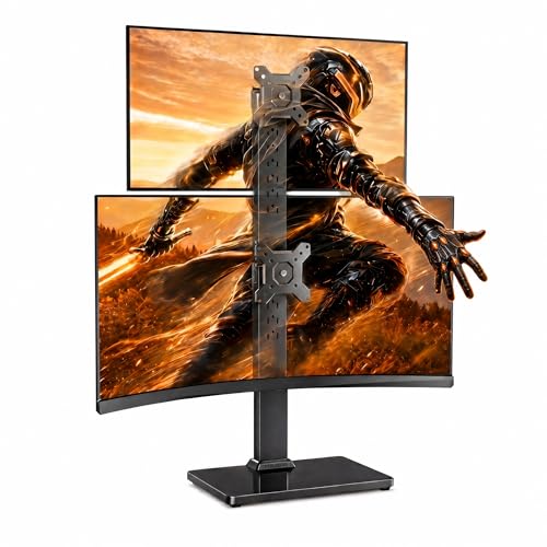 Perlegear Dual Vertical Monitor Stand for 13-40 inch Screen, 13 Height Settings, Dual Computer Stand with 360 Degree Rotation, Up to 44 lbs, Max VESA 100x100mm, PGTVS30