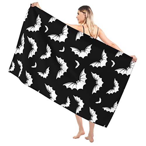 Skt T1 Microfiber Gothic Bat Beach Towel Funny Halloween Bats Goth Retro Black And White Bath Towels For Kids Adult, Quick Dry Sandproof Pool Swim Towel For Travel Bathroom, Oversized 31.5X51.2 #TOP1