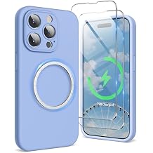 SURPHY Designed for iPhone 15 Pro Case Compatible with MagSafe 6.1 inch 2023, with 2 Pack Screen Protector, Liquid Silicone Phone Case Camera Protective & Soft Microfiber Lining, Winter Blue