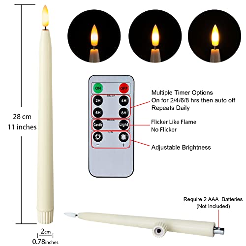 image for Homemory 11 inches Waxy Flameless Taper Candles with Remote Timer Dimm