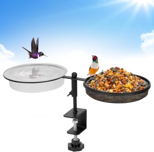 BEELUCK Deck Bird Feeder, 2 in 1 Deck Mount Bird Bath Feeder, Detachable Platform Bird Feeder with Metal Mesh Tray and Water Bowl for Outdoor Balcony Attracting Birds