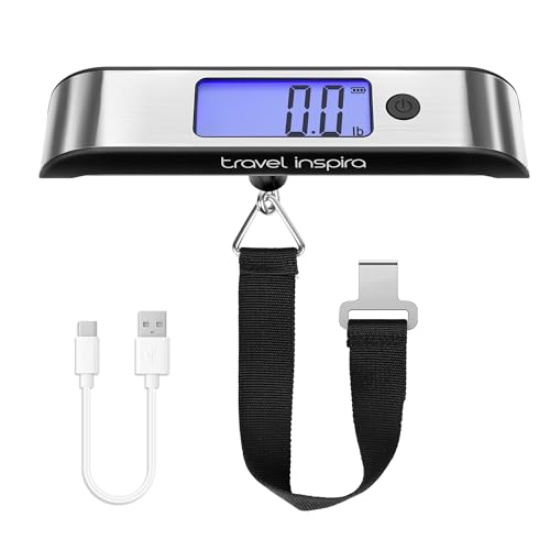travel inspira Rechargeable Luggage Scale 110lb/50kg - Large Backlit Display ...