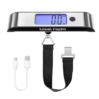 Rechargeable Luggage Scale 110lb/50kg with Large Backlit Display, Stainless Steel, Portable Digital Hanging Scale for Suitcases and Bags