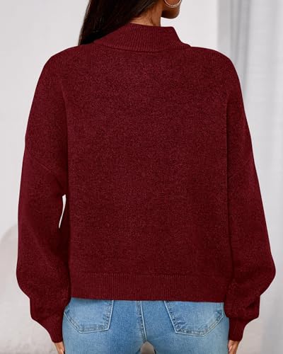 KIRUNDO Cardigans for Women Trendy Button Up Sweater Jackets Mock Neck Long Sleeve Loose Fit Chunky Knit Outwear Coats(Burgundy, XX-Large) — view 2