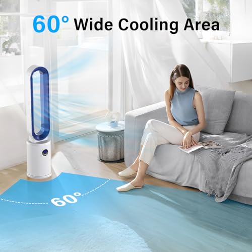 YAZEKY Ventilador de Torre sin Aspas, Ventilador de Pie Silencioso con Mando a Distancia,24 Velocidades, Oscilación 60°,Temporizador 12 H,Motor DC,Ventilador Portátil para Hogar y Oficina 70 m³ - imagen 3