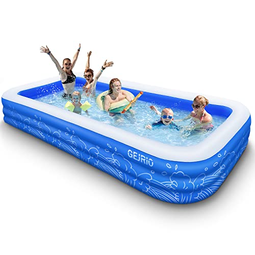 GEJRIO Inflatable Pool, 150'' x 72'' x 22" Family Full-Sized Inflatable Swimming Pool, Blow Up Pool for Kids, Adults, Toddlers, Oversize Lounge Kiddie Pools for Outdoor, Garden, Backyard