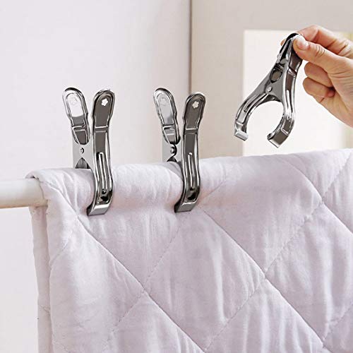 Fommen Large Heavy Duty Metal Clothespins 6 Packs Stainless Steel Clothespin,Big Beach Chair Towel Clips,Clamp For Quilt,Outdoor Light Clips #TOP4