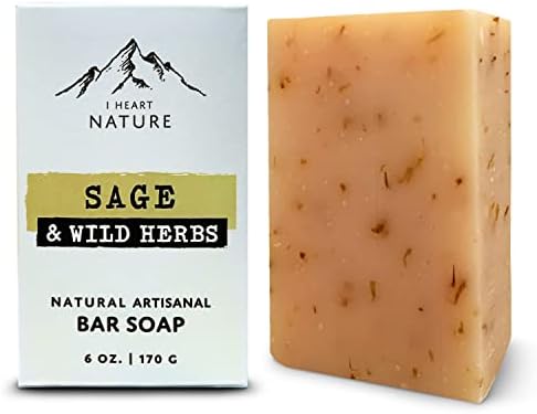 iHeart Fresh Soap Sage and Wild Herb - Long Lasting Rich Creamy Moisturizing Lather - Face & Body Wash Soap for Men and Women - Large 6 Ounce