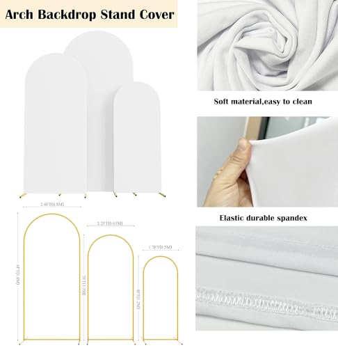 Maiangel Set of 3 Wedding Arch Cover Spandex Fitted Stretchy Arch Stand Covers,2-Sided Round Top Chiara Backdrop Cover for Party Birthday Banquet Baby Shower Arch Decoration (4ft,5ft,6ft White) by Maiangel - Image 4