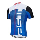 Tasca: tre tasche sul retro Ciclismo jersey uomini Bici Top full zip ciclo Shirt Strada Bicicletta Abbigliamento equitazione MTB montagna uniforme squadra estate bianco blu XL