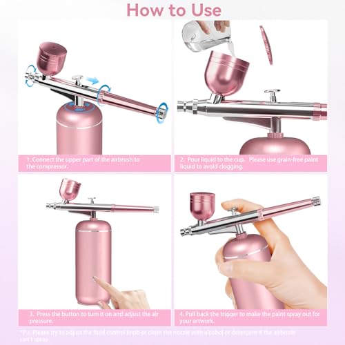 Airbrush Kit with Compressor - 48PSI High-Pressure, Non-Clogging Air Brush Set Cordless Rechargeable with 0.3mm Nozzle and Cleaning Brush for Nail Art, Makeup, Painting, and Cake Decorating - Thumbnail 4