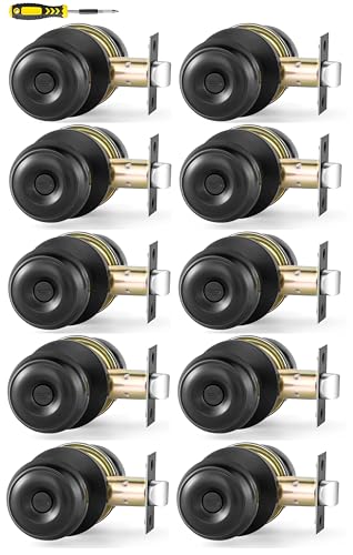 Lanwandeng 10 Pack Interior Door Knobs for Bedroom or Bathroom Keyless, Matte Black Privacy Door Handles, Round Ball Bath/Bed Door Locks