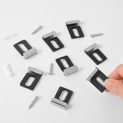 Image of 12 Pcs Metal Mirror Holder Clips, Wide Channel Mirror Hanging Kit, Heavy Duty Mirror Holders for Wall Mounting, Frameless Mirror Mounting Hardware, Mirror Hangers Retainer with Screw 1 /4 inch(Silver)