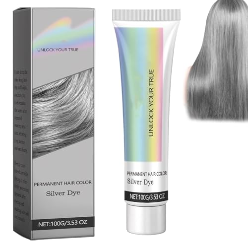 Tinte De Cabello Plateado Con Extracto De Esencia Natural 2 En 1, Crema De Tinte De Cabello Gris Plateado De Moda, Para Todo Tipo De Cabello (1pcs)