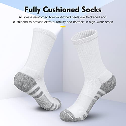 Felicigeely Athletic Socks Women Men Crew Socks Cushion Sports Running Socks Performance Hiking Calf Socks With Arch Support 6 Pairs (White, 9-12) #TOP3