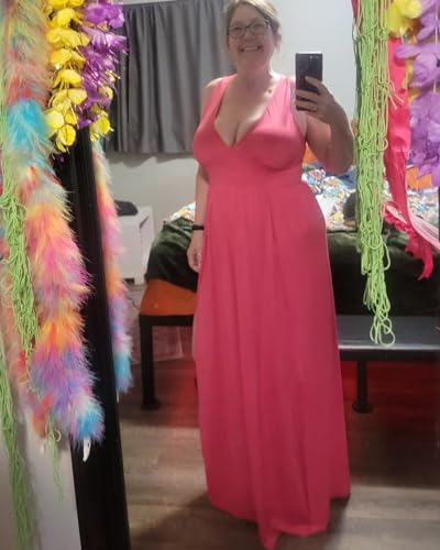 Image of SILUI Women's Summer 2026 Sexy Double High Slit Deep V Neck Plus Size Sundresses Thigh Split Maxi Club Party Dresses