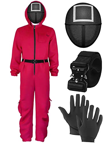 Squid Game Cosplay Jumpsuit,Squid Game Cosplay Costume,Squid Game Mask Costume,Squid Game Movie Costume Outfit,Halloween Cosplay Costume (Color : Red, Size : Xl)